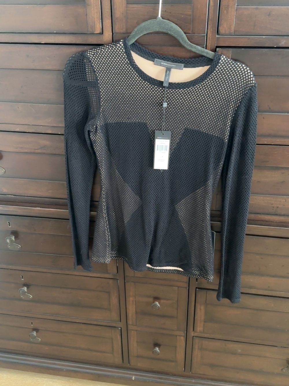BCBGMaxAzria Black Sheer Mesh Long Sleeve Top
